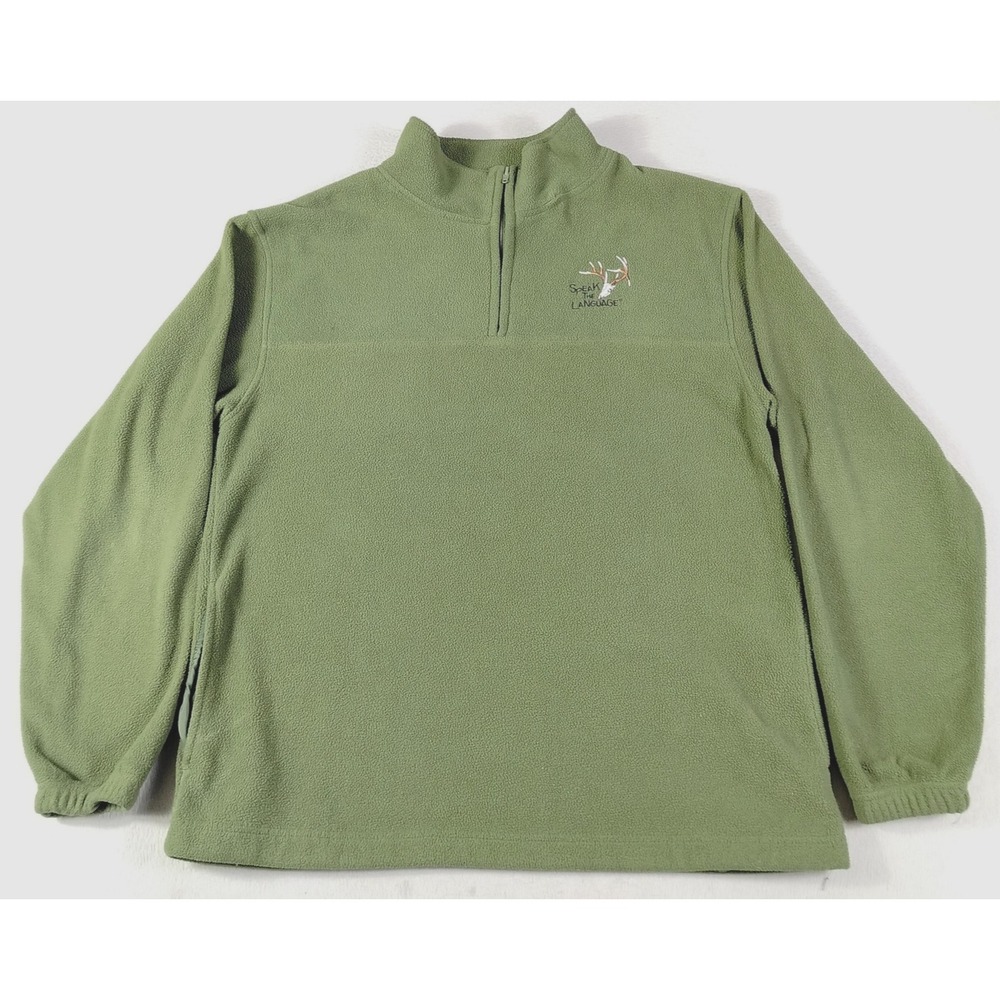 Vintage Primos Fleece Mens Medium Green 1/4 Zip Speak The Language Hunting